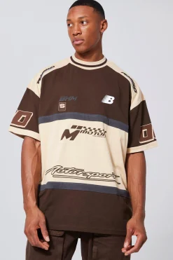 Oversized Panelled Motor Sport T-shirt | BoohooMAN UK