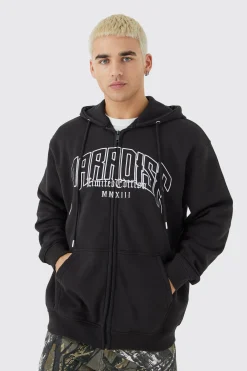 Oversized Paradise Zip Thru Hoodie | BoohooMAN UK