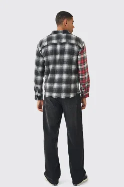 Oversized Patchwork Bleach Wash Check Shirt | BoohooMAN UK