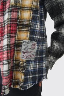 Oversized Patchwork Bleach Wash Check Shirt | BoohooMAN UK
