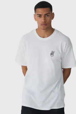 Oversized Peace Embroidered T-shirt | BoohooMAN UK