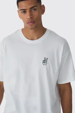 Oversized Peace Embroidered T-shirt | BoohooMAN UK