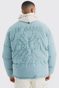 Oversized Peached Nylon Embroidered Puffer | BoohooMAN UK