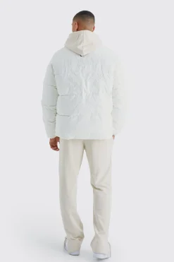 Oversized Peached Nylon Embroidered Puffer | BoohooMAN UK