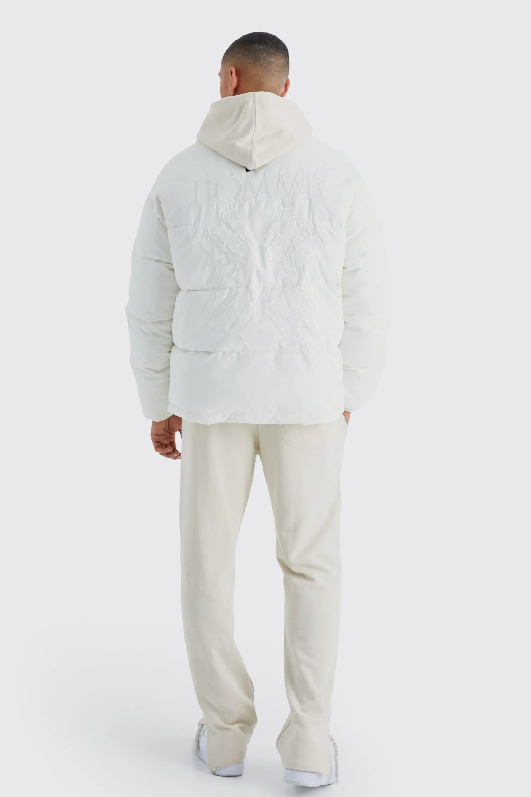 Oversized Peached Nylon Embroidered Puffer | BoohooMAN UK