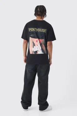 Oversized Penthouse Magazine License T-Shirt | BoohooMAN UK