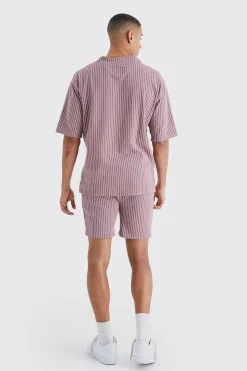 Oversized Pinstripe Baseball Polo & Short Set | BoohooMAN UK
