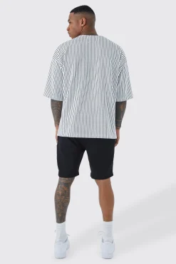 Oversized Pinstripe Baseball Shirt & Short Set | BoohooMAN UK