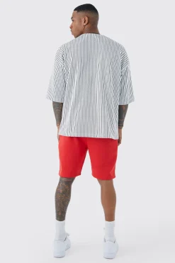 Oversized Pinstripe Baseball Shirt & Short Set | BoohooMAN UK