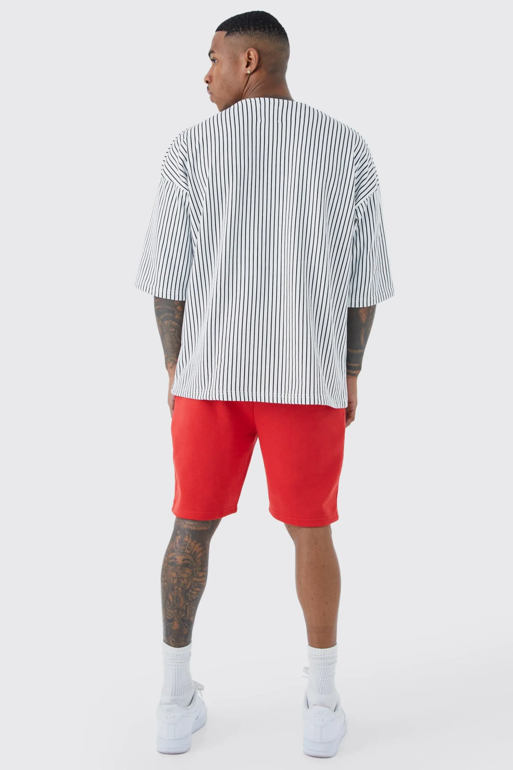 Oversized Pinstripe Baseball Shirt & Short Set | BoohooMAN UK