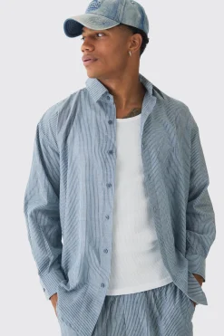 Oversized Pinstripe Shirt & Trousers Set In Black | BoohooMAN UK