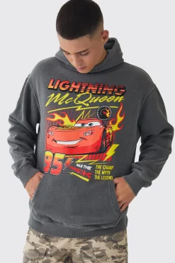 Oversized Pixar Cars Wash License Print Hoodie | BoohooMAN UK