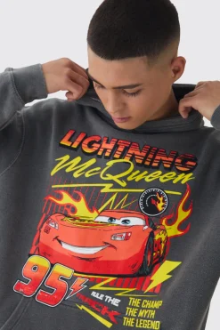 Oversized Pixar Cars Wash License Print Hoodie | BoohooMAN UK