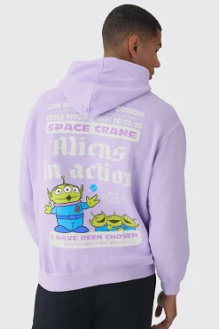 Oversized Pixar Toy Story Aliens Wash License Hoodie | BoohooMAN UK