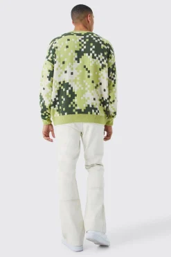 Oversized Pixelated Camo Knitted Jumper | BoohooMAN UK