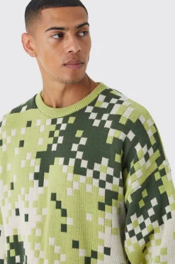 Oversized Pixelated Camo Knitted Jumper | BoohooMAN UK