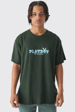 Oversized Playboy Varsity License Print T-Shirt | BoohooMAN UK