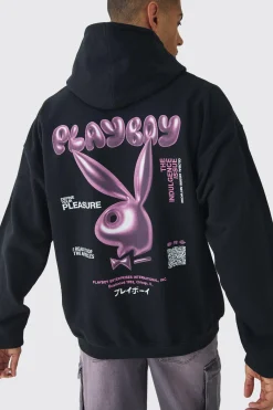 Oversized Playboy Varsity License Print Hoodie | BoohooMAN UK