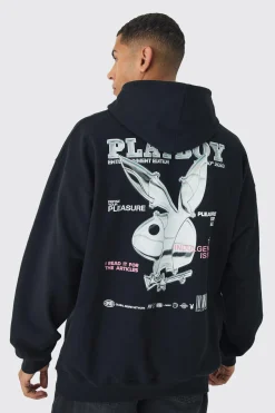 Oversized Playboy Varsity License Print Hoodie | BoohooMAN UK