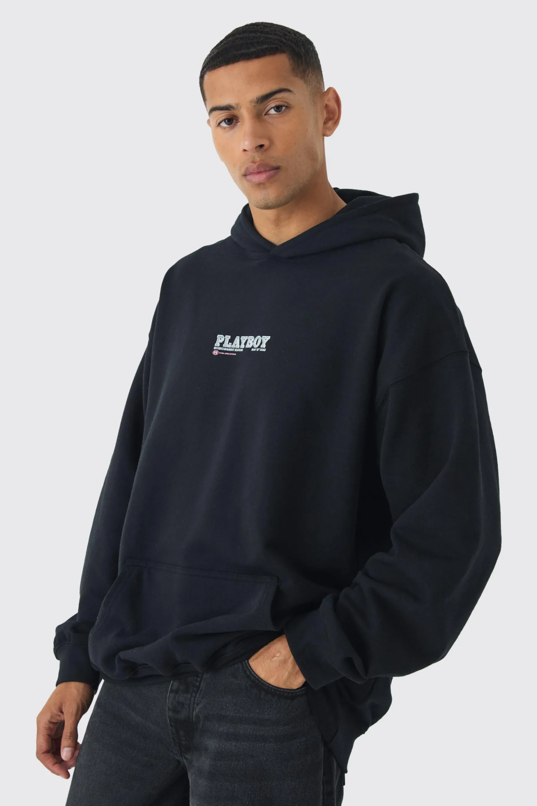 Oversized Playboy Varsity License Print Hoodie | BoohooMAN UK