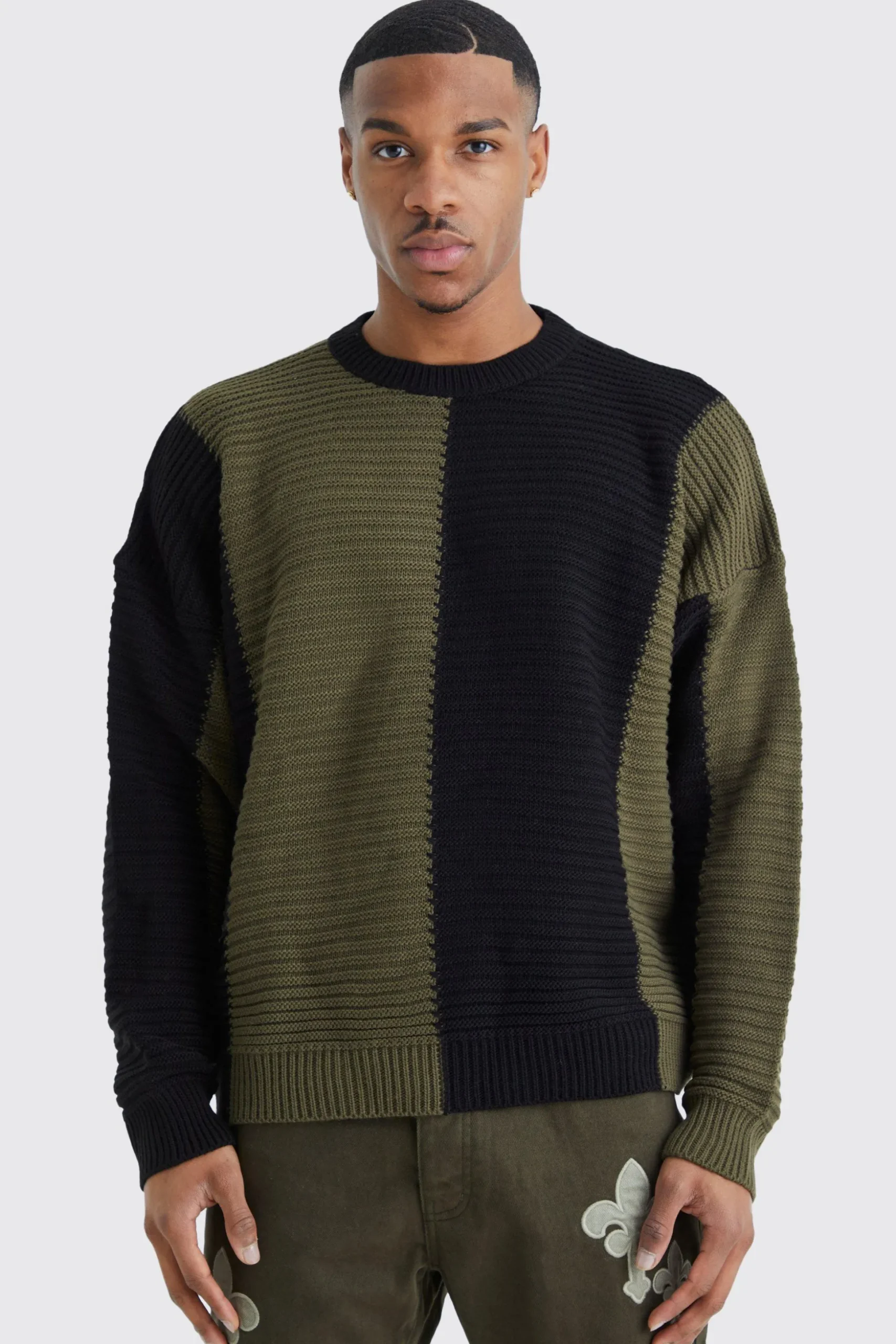 Oversized Pleated Colour Block Jumper | BoohooMAN UK