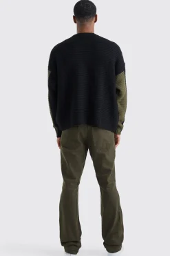 Oversized Pleated Colour Block Jumper | BoohooMAN UK