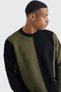 Oversized Pleated Colour Block Jumper | BoohooMAN UK