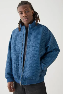 Oversized Pleated Pu Bomber | BoohooMAN UK