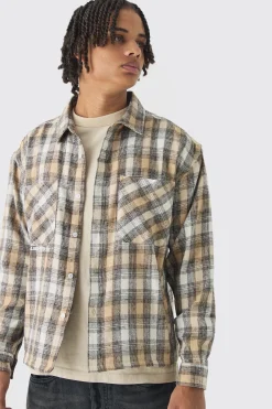 Oversized Pocket Detail Check Overshirt | BoohooMAN UK
