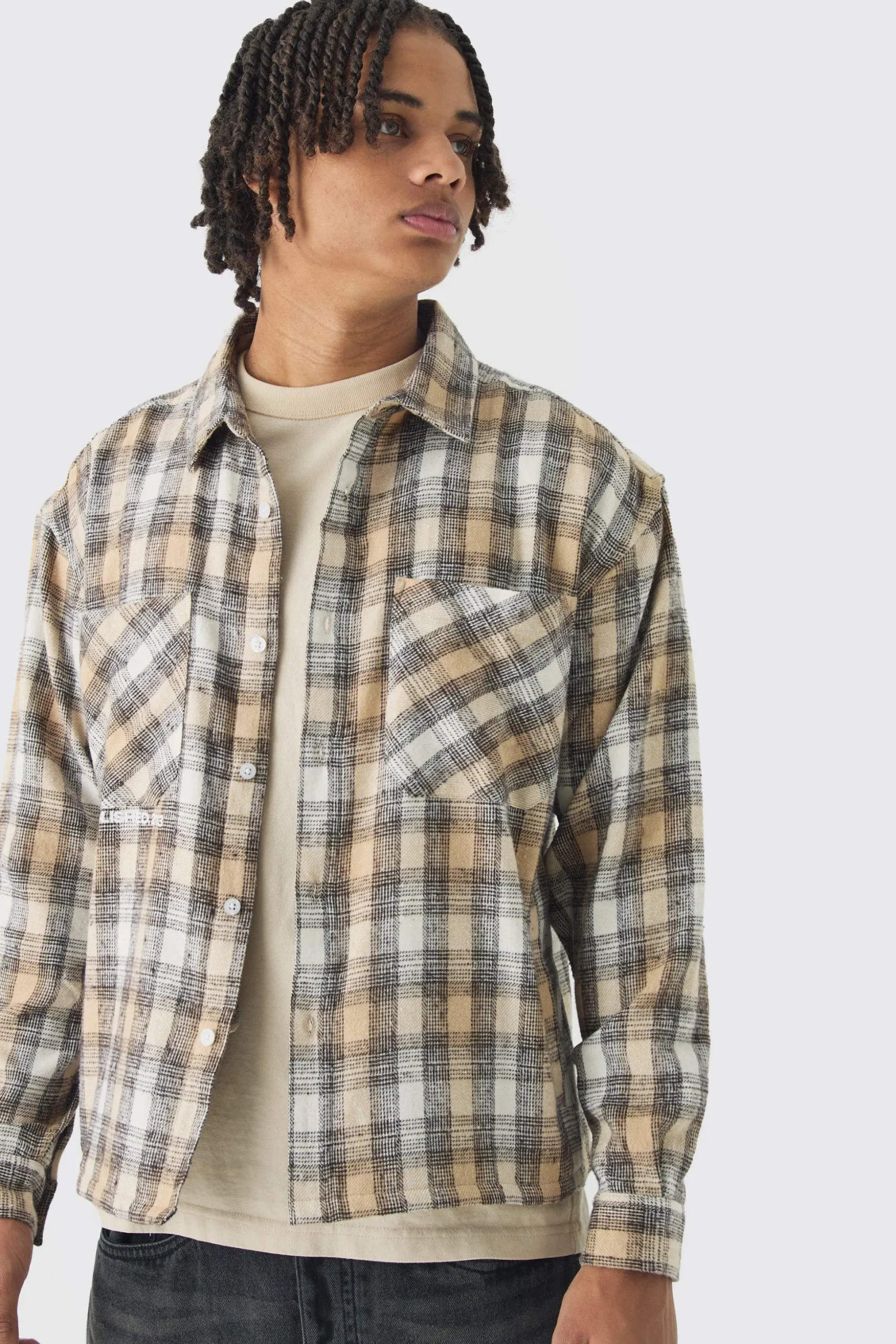 Oversized Pocket Detail Check Overshirt | BoohooMAN UK