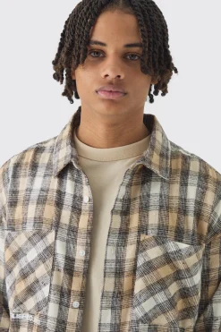Oversized Pocket Detail Check Overshirt | BoohooMAN UK