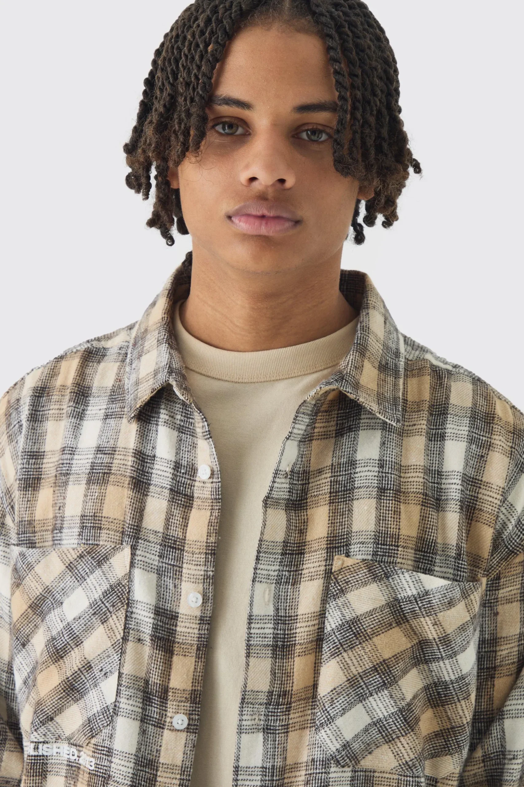 Oversized Pocket Detail Check Overshirt | BoohooMAN UK