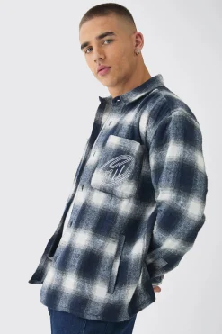 Oversized Pocket Detail Check Overshirt | BoohooMAN UK
