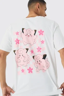 Oversized Pokemon Clefairy License Print T-Shirt | BoohooMAN UK