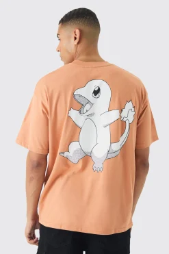 Oversized Pokemon Extended Neck Charmander License T-shirt | BoohooMAN UK