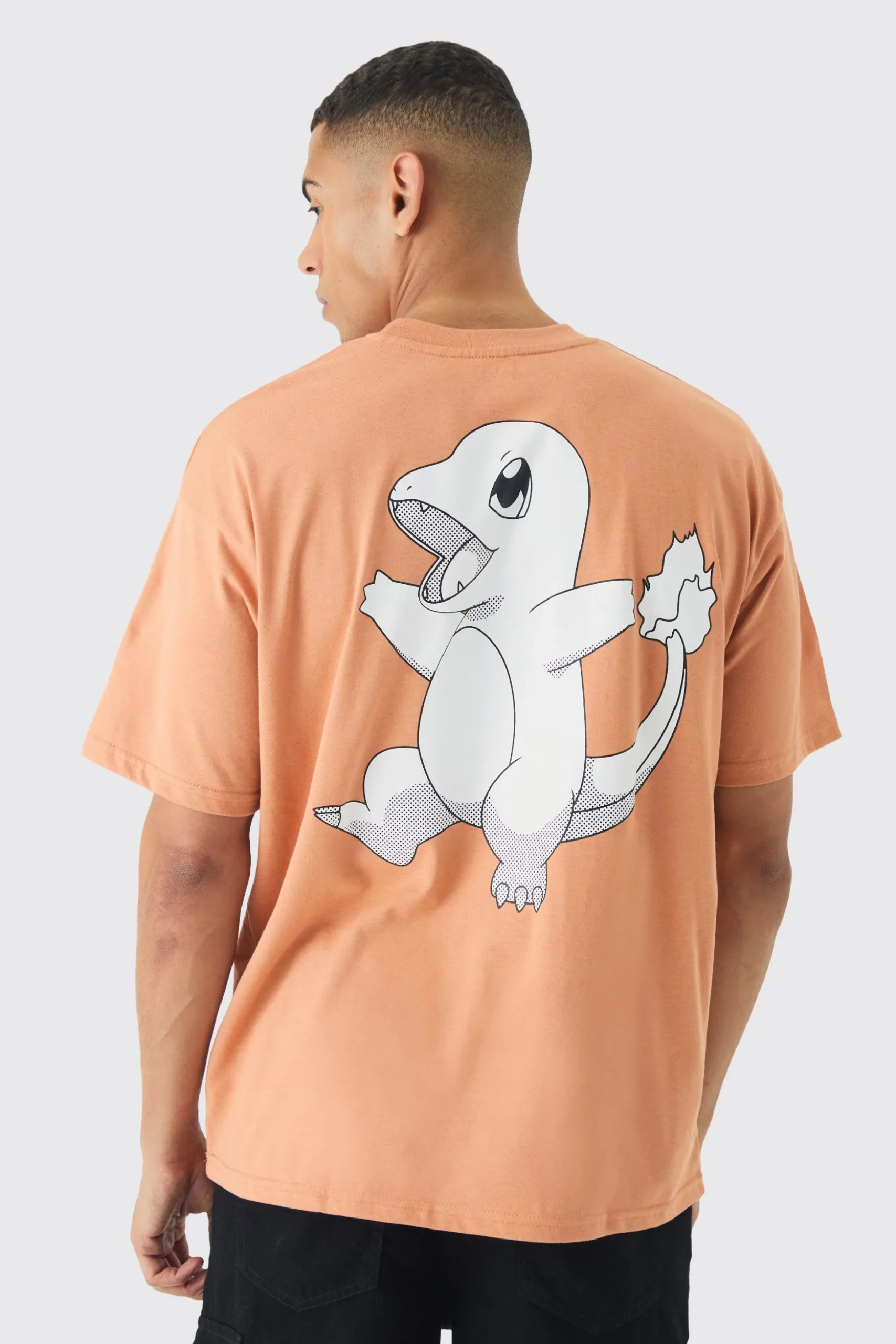 Oversized Pokemon Extended Neck Charmander License T-shirt | BoohooMAN UK