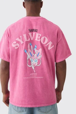 Oversized Pokemon Sylveon Wash License T-shirt | BoohooMAN UK