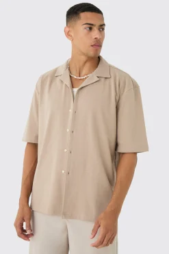 Oversized Popcorn Waffle Textured Revere Shirt | BoohooMAN UK