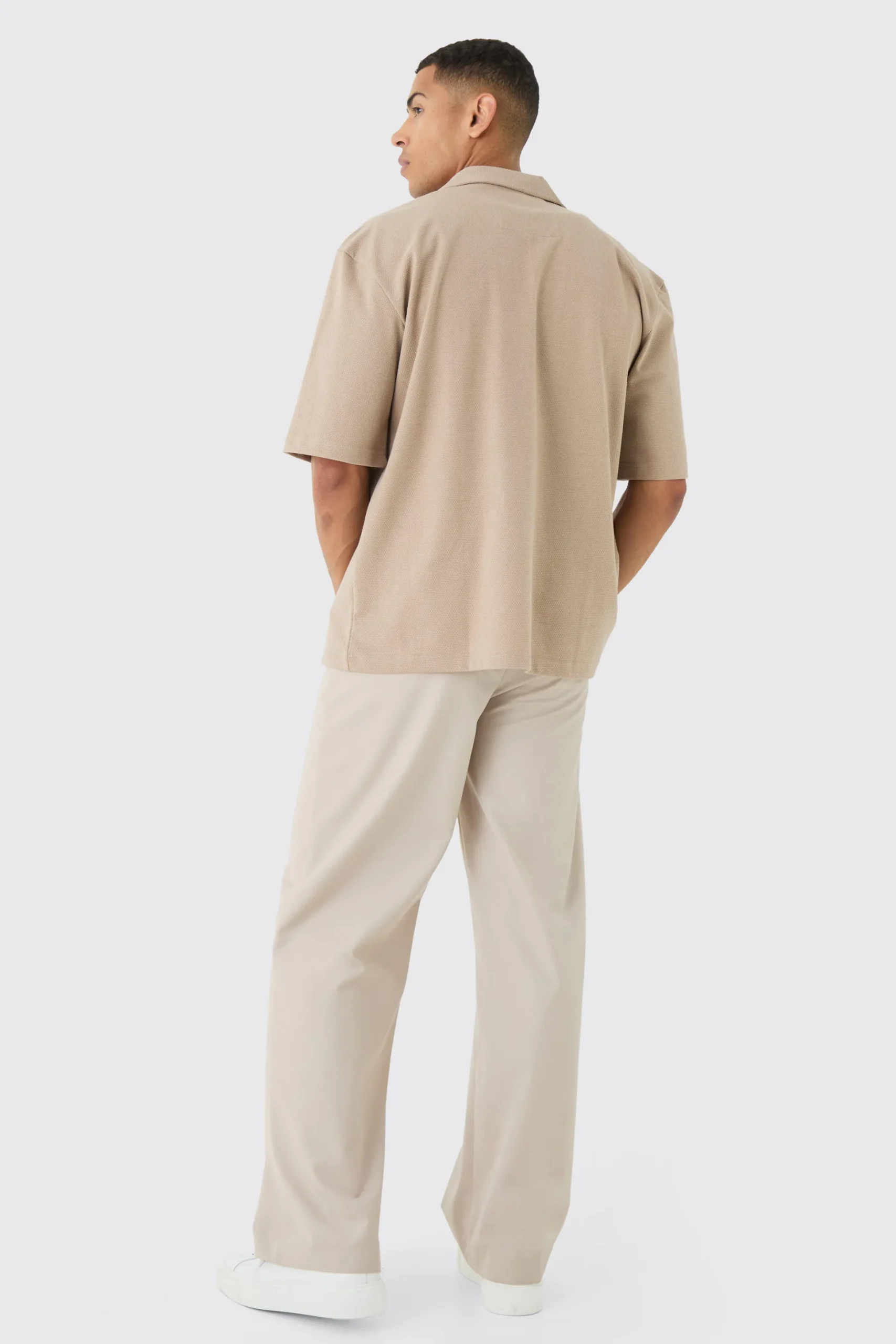 Oversized Popcorn Waffle Textured Revere Shirt | BoohooMAN UK