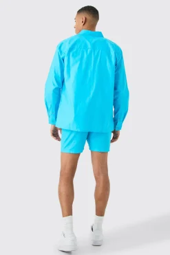 Oversized Poplin Branded Waistband Short Set | BoohooMAN UK