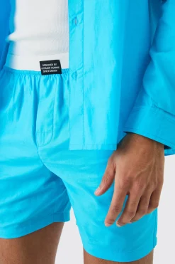 Oversized Poplin Branded Waistband Short Set | BoohooMAN UK