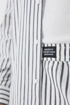 Oversized Poplin Pinstripe Branded Waistband Short Set | BoohooMAN UK