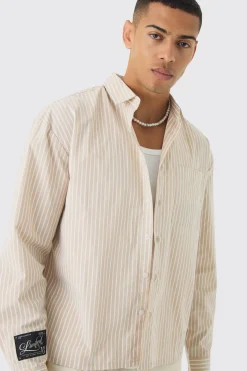 Oversized Poplin Stripe Long Sleeve Boxy Shirt | BoohooMAN UK