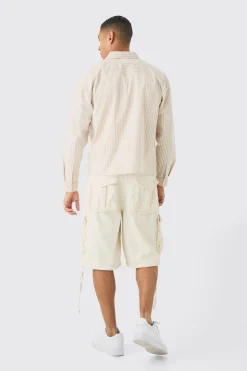 Oversized Poplin Stripe Long Sleeve Boxy Shirt | BoohooMAN UK
