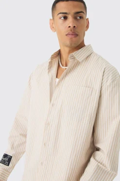 Oversized Poplin Stripe Long Sleeve Boxy Shirt | BoohooMAN UK