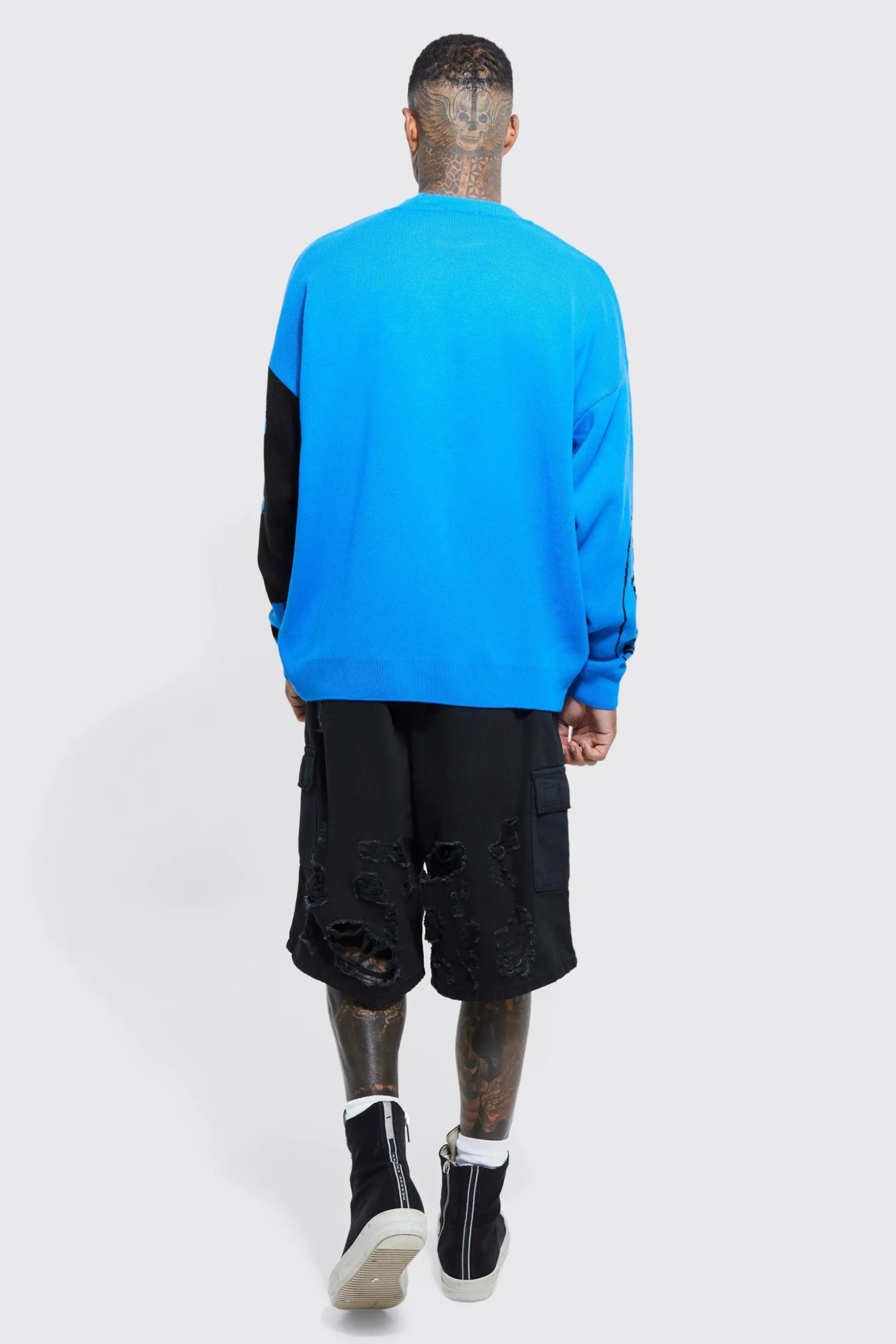 Oversized Portrait Text Knitted Jumper | BoohooMAN UK