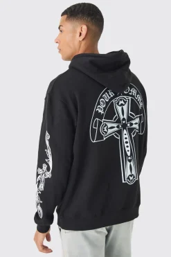 Oversized Pour Homme Cross Hoodie | BoohooMAN UK