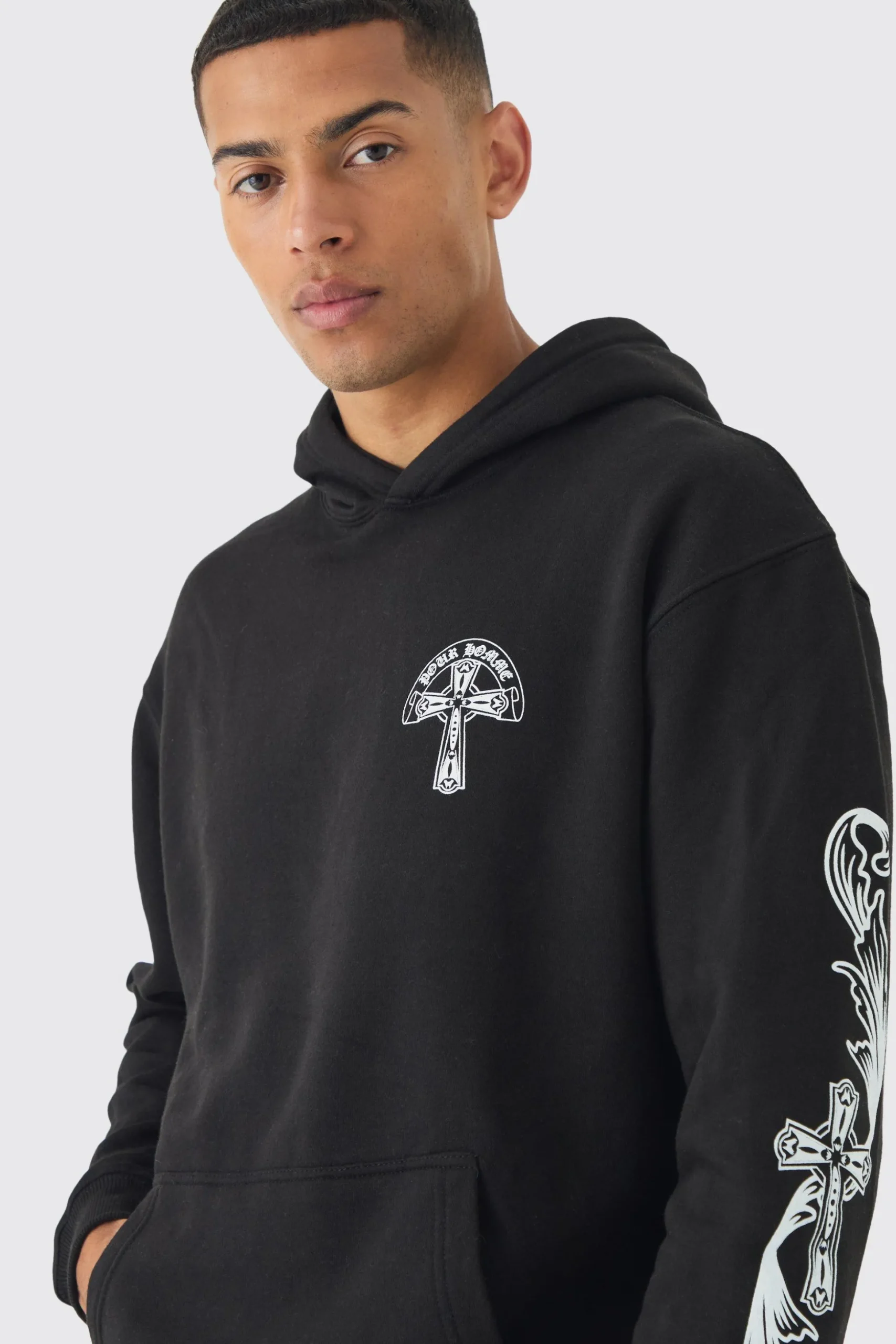 Oversized Pour Homme Cross Hoodie | BoohooMAN UK