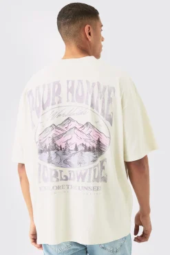 Oversized Pour Homme Landscape Wash T-shirt | BoohooMAN UK