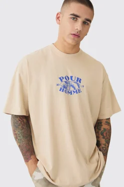 Oversized Pour Homme Palm Tree Print Wash T-shirt | BoohooMAN UK